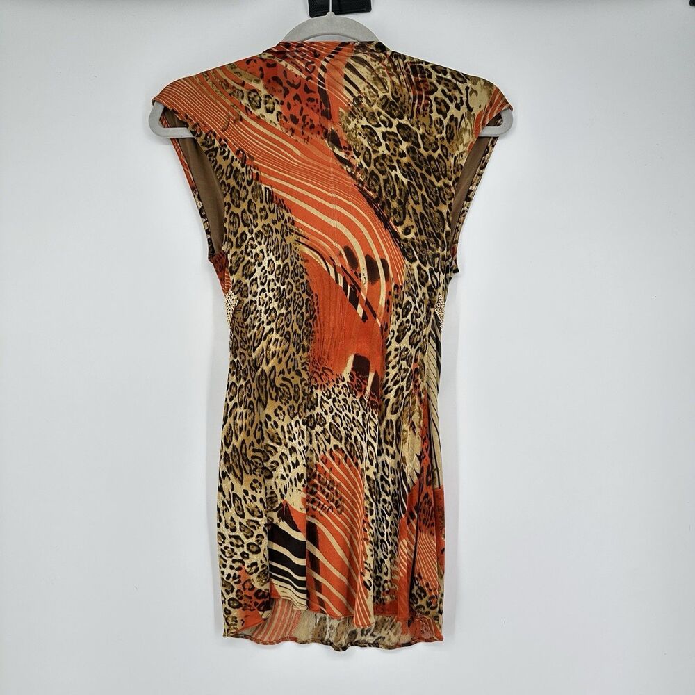 ๐ Sky Orange Mixed Animal Print Deep V Neck Tunic Top Size M - Picture 2 of 8